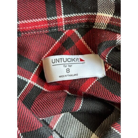 UNTUCKit For her Knit Plaid Button Up Shirt Womens Black & Red Western 8 - Picture 7 of 9